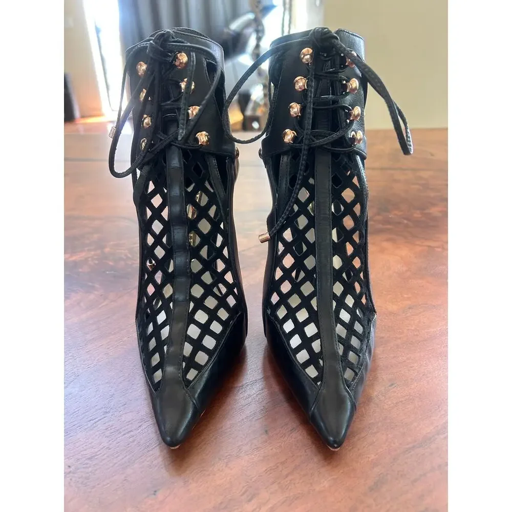 Rare Sophia Webster Jetta Black Leather Lace-Up Stiletto Booties 36 / US 6